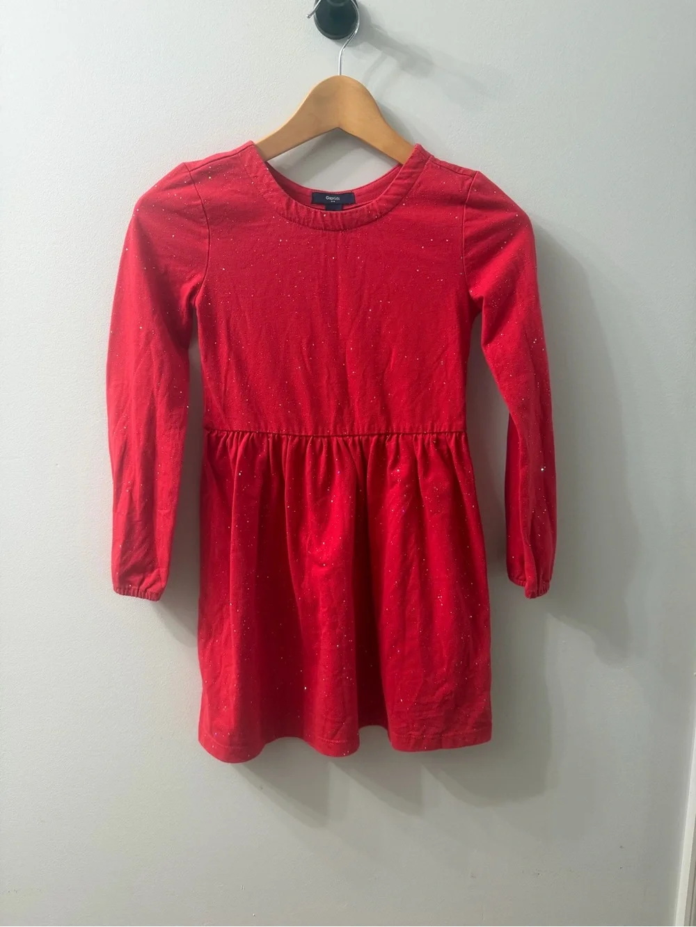 GAP Red Long-Sleeve Sparkle Skater Dress for Girls Medium(8)